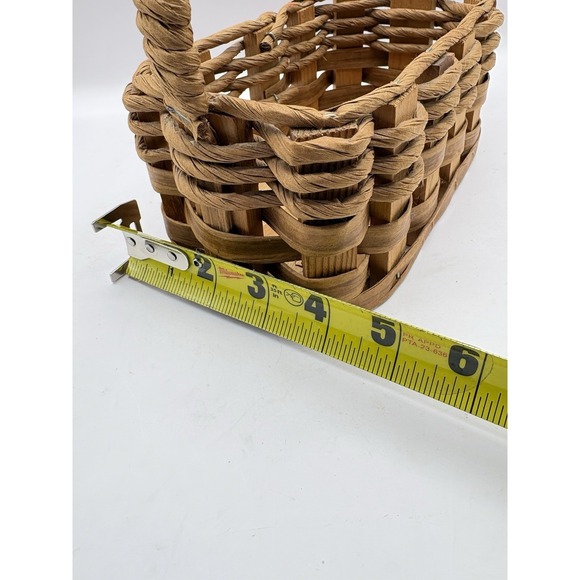 Vtg Handwoven Paper Rope Basket Wood Base Folk Art Primitive Farmhouse Signed - Picture 10 of 10